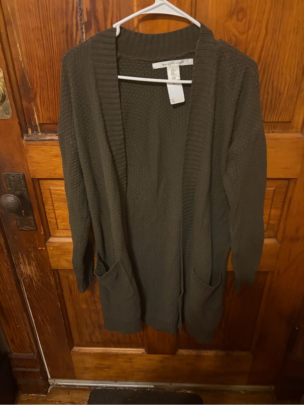 Max Studio Olive Green Open-Front Knit Cardigan